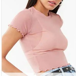NWT-Rose Pink Sheer Lettuce Edge Top